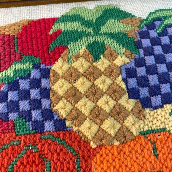 Wall Art Vintage Cornucopia Fruit Embroidery Art Needlepoint Horn of Plenty - Picture 4 of 6